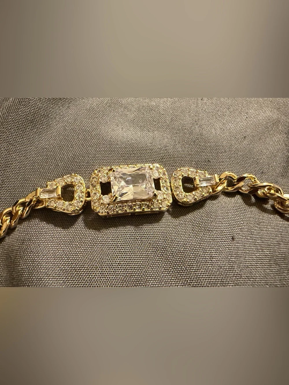 Gold-Tone Chain Bracelet with Rectangular Crystal Accent